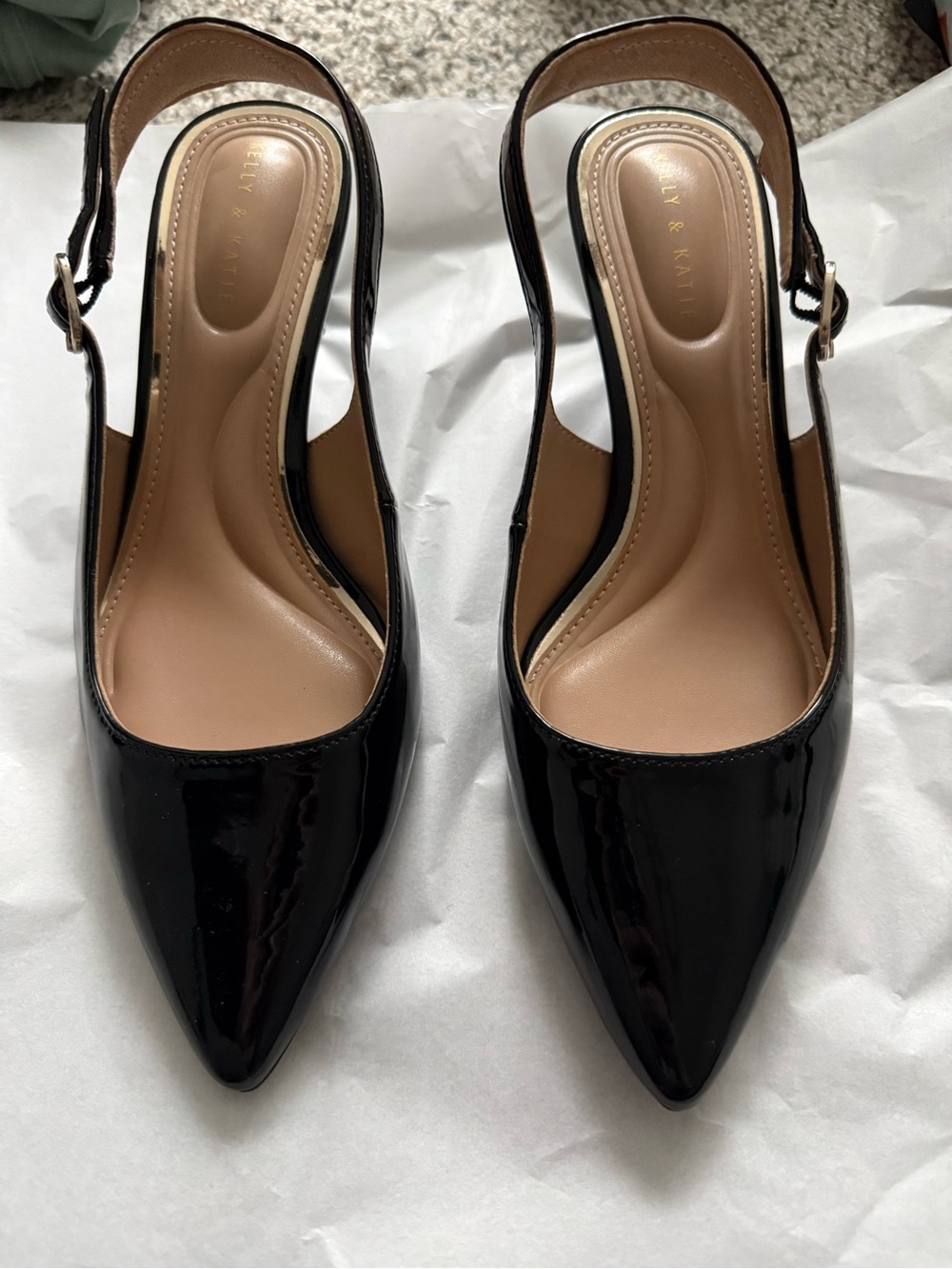 Kelly & Katie Black Patent Pointed Slingback Pumps